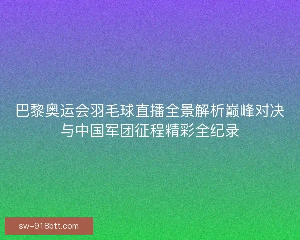 巴黎奥运会羽毛球直播全景解析巅峰对决与中国军团征程精彩全纪录